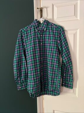 Vineyard Vines Blue and Green Plaid Button-Down Shirt